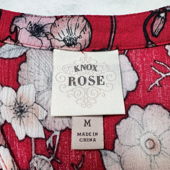 Knox Rose Floral V-Neck Short Sleeve Maxi Dress M Boho Red Blue - Picture 2 of 7